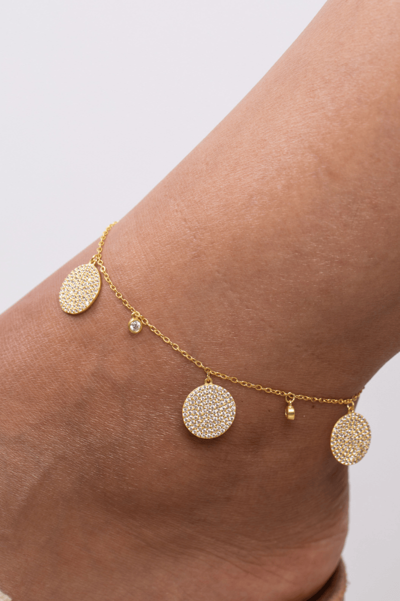 Zircon Circles (01) Gold Plated Anklet