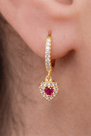 Zircon Fuchia Circle  Gold Plated Hoop Earring