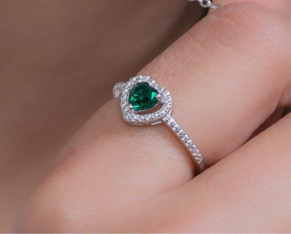 Zircon Green Heart Ring