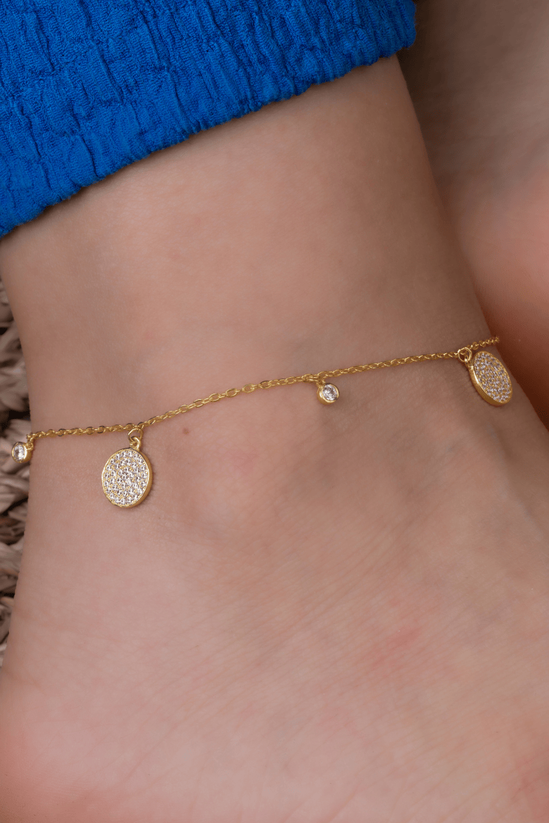 Zircon Circles Gold Plated Anklet