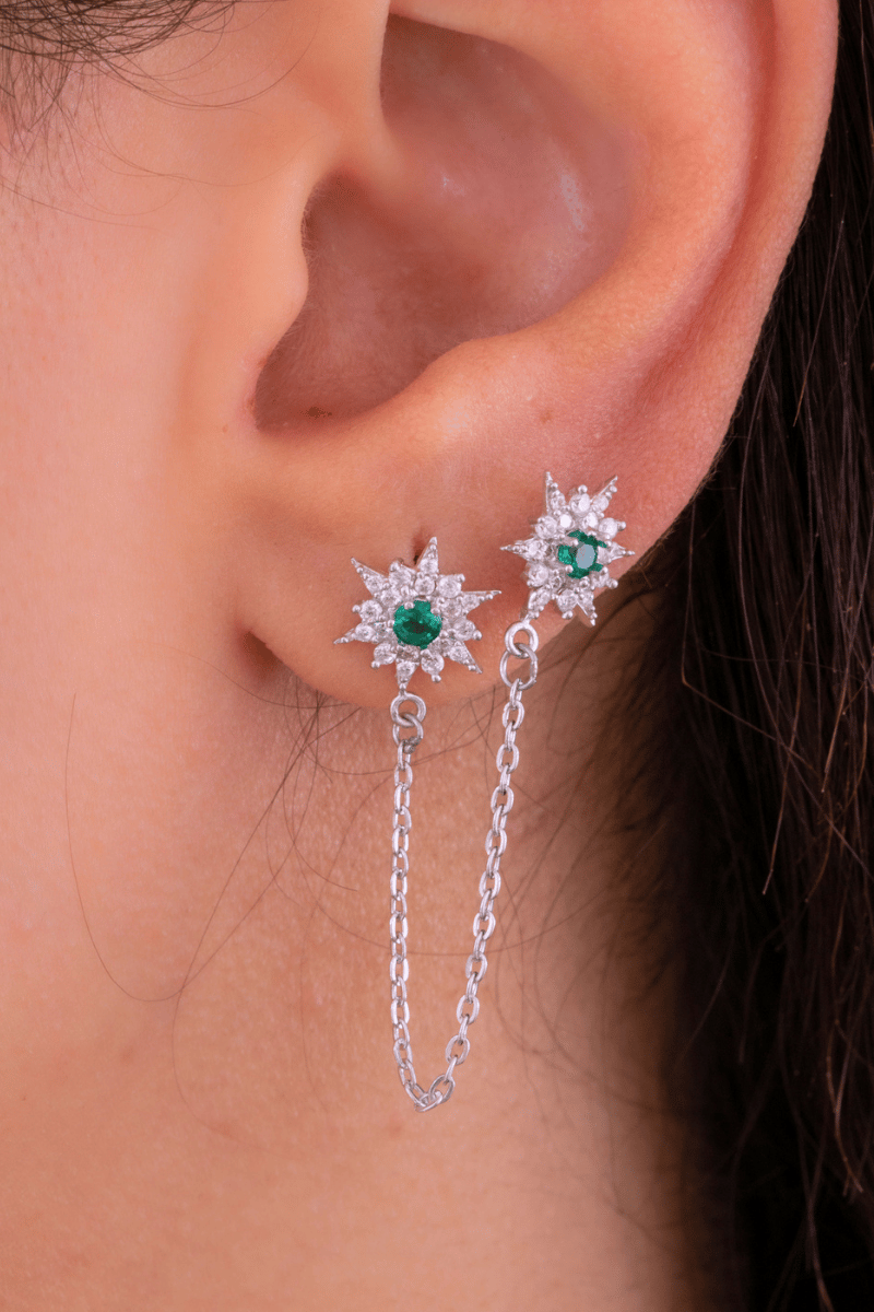 Double Zircon Green Flower Earring