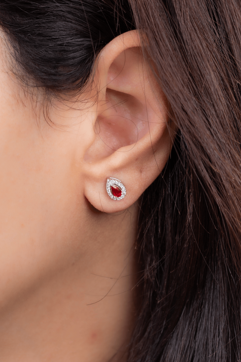 Oval Zircon (01) Red Earring