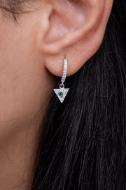 Zircon Triangle Green Hoop Earring