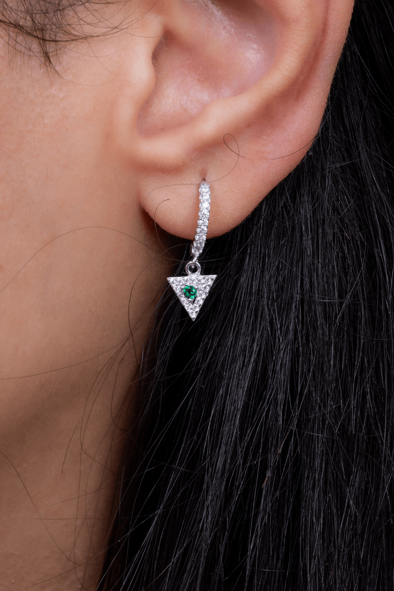 Zircon Triangle Green Hoop Earring