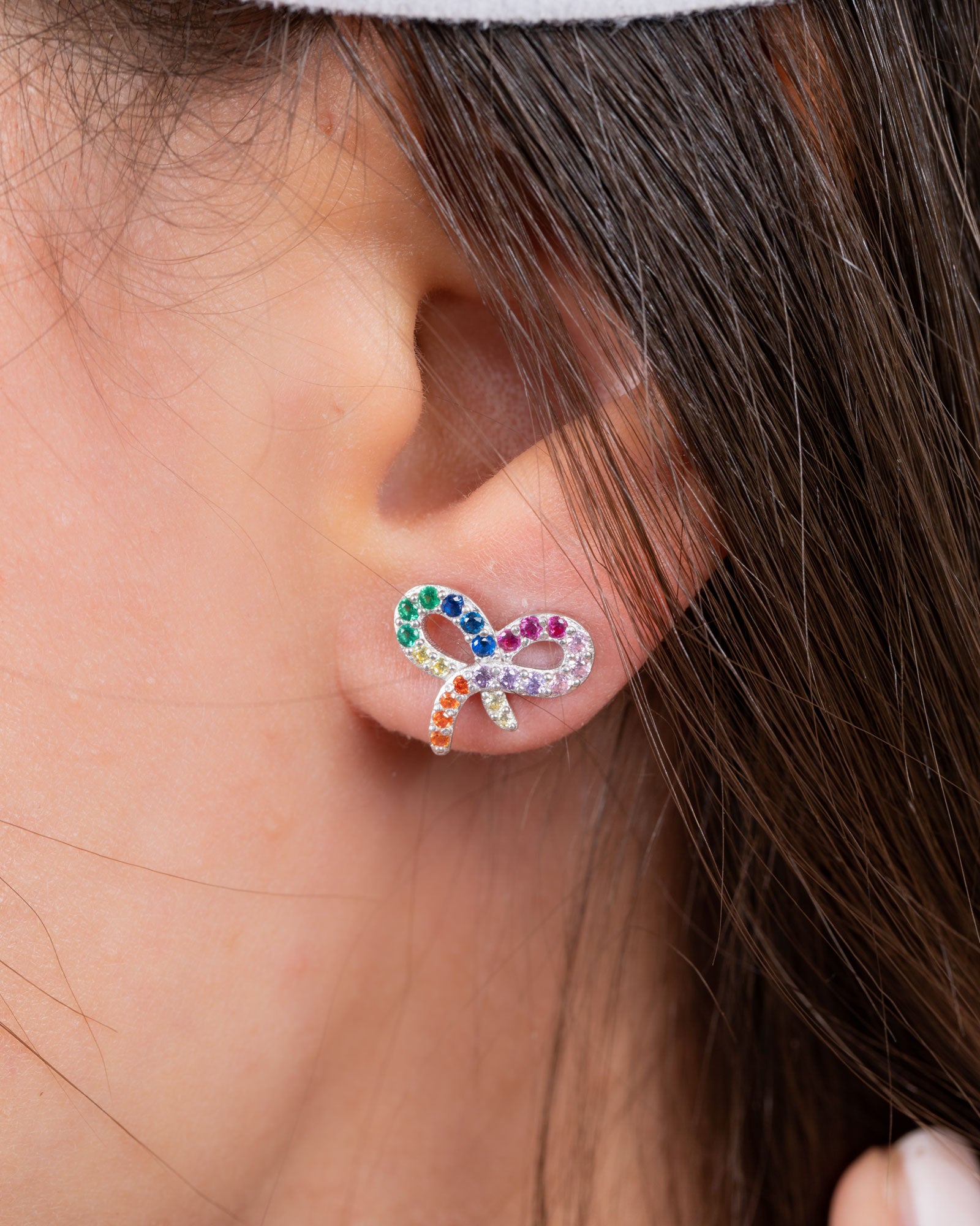 Zircon Colored Bow Earring