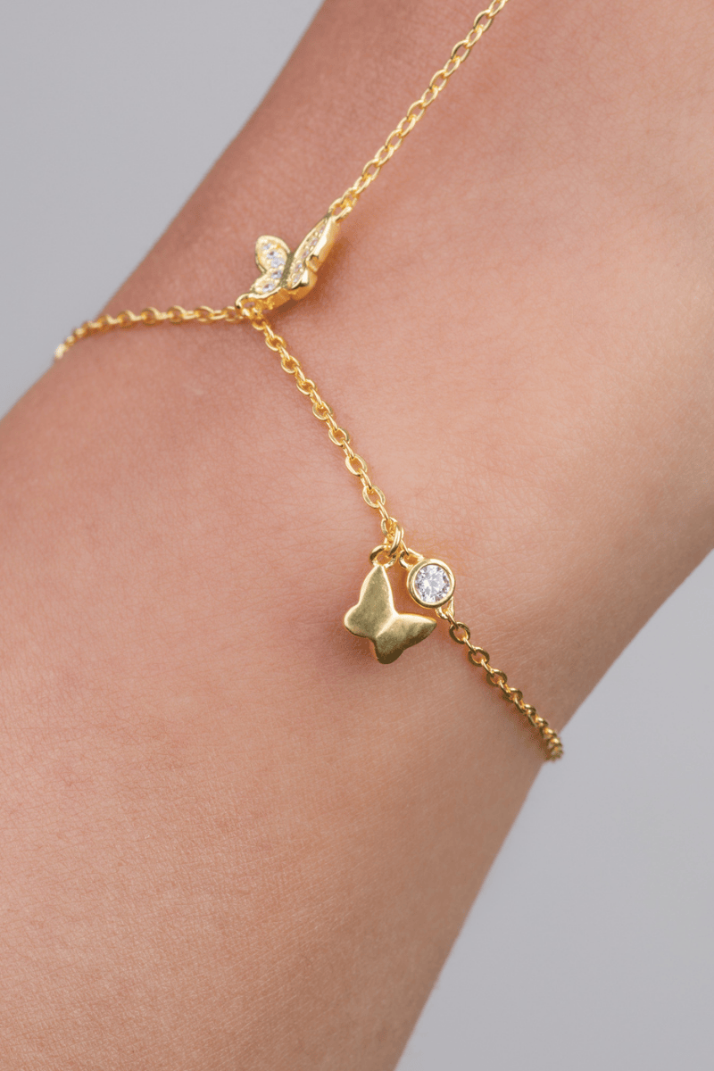 Zircon & Plain Butterfly Gold Plated Handchain