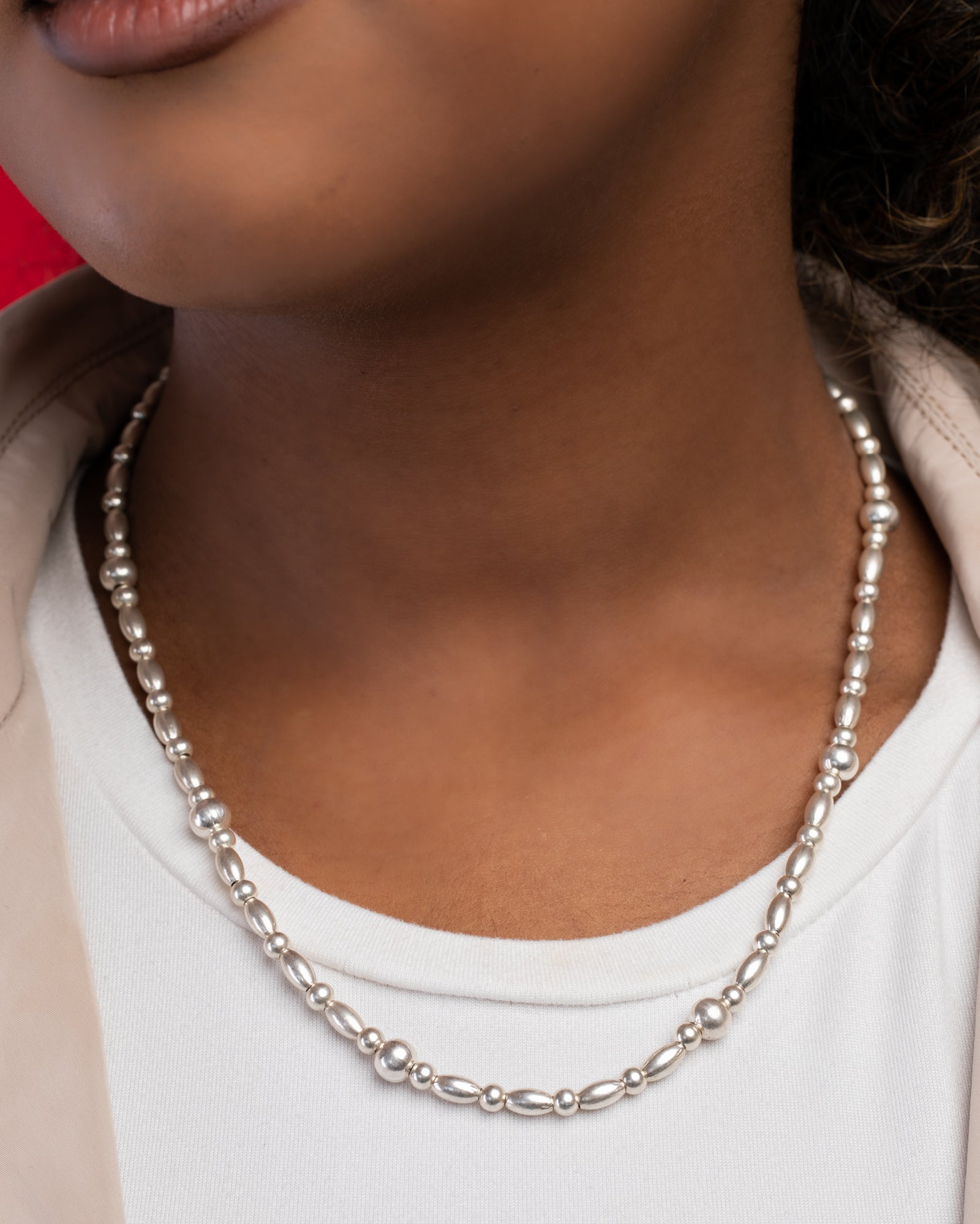 Silver Balls and Oval Necklace