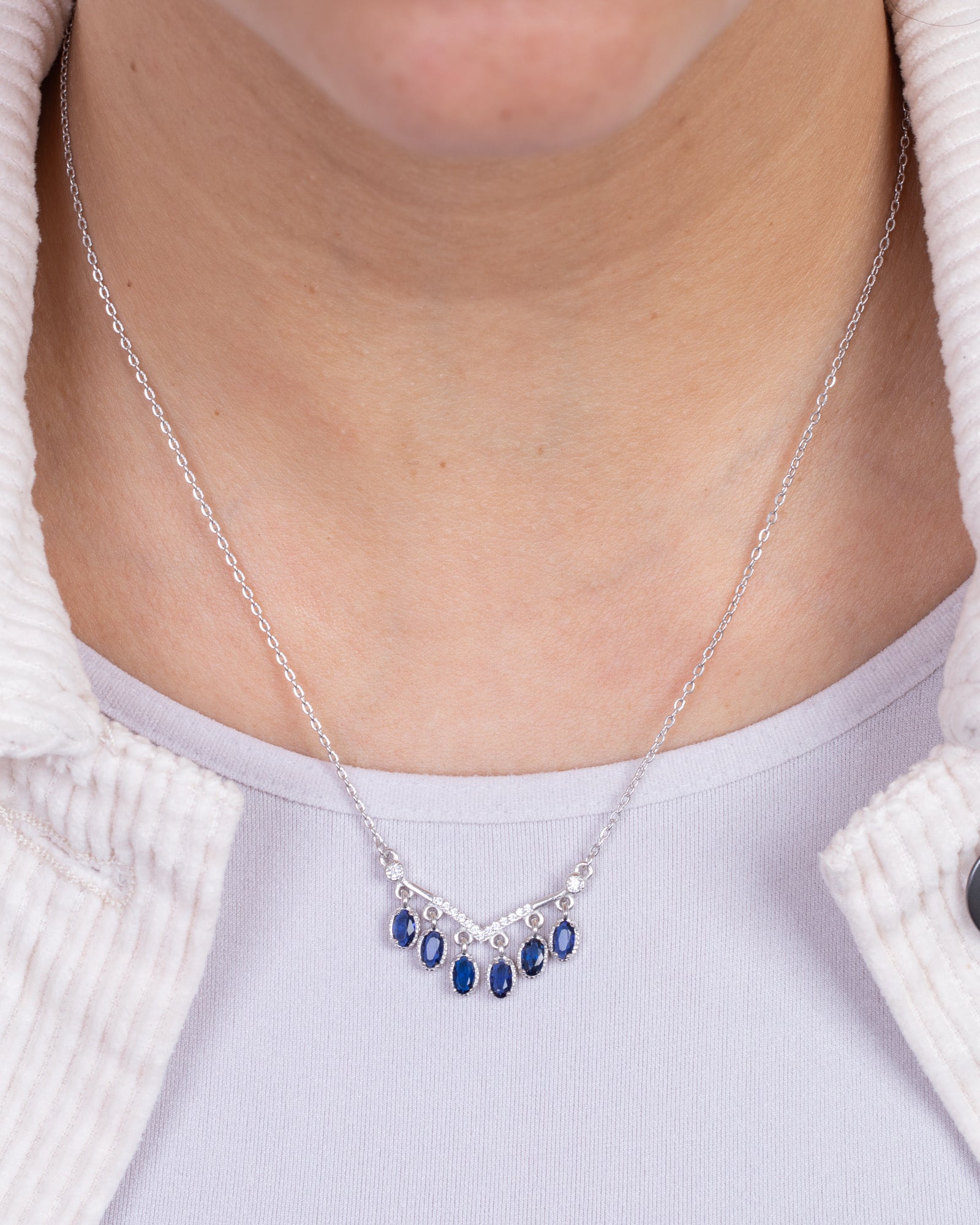 Zircon Ovals Navy Necklace