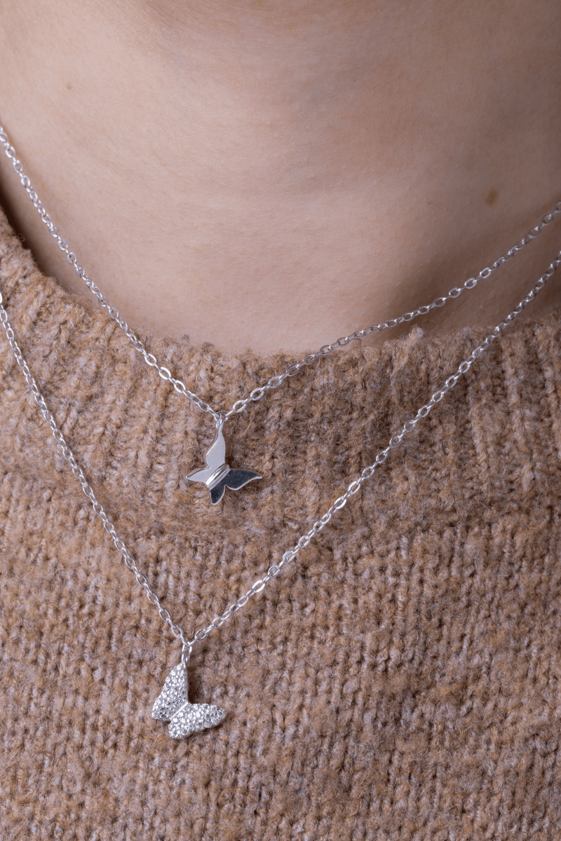 Zircon & Plain Butterfly Necklace