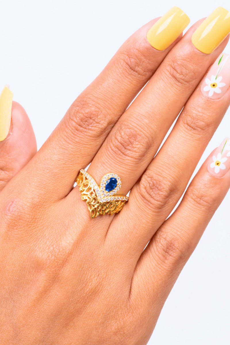 Zircon I Can See Oval Blue Gold Plated Ring