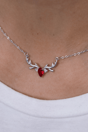 Zircon Red Oval & Colored Leaf Necklace