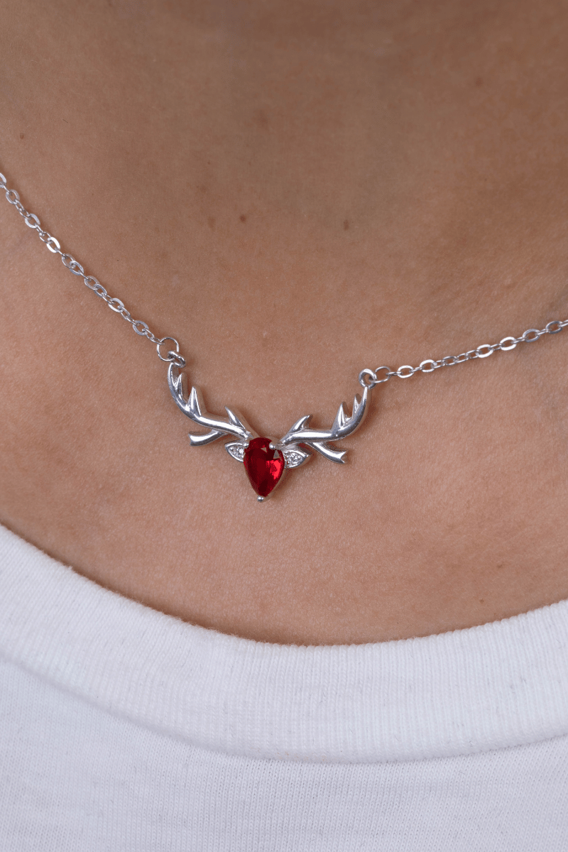Zircon Red Oval & Colored Leaf Necklace