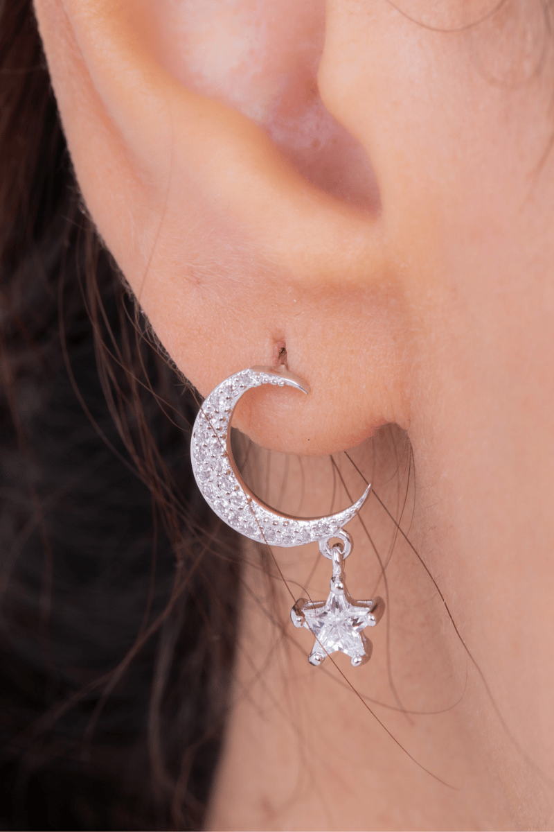 Zircon Crescent Star (04) Earring