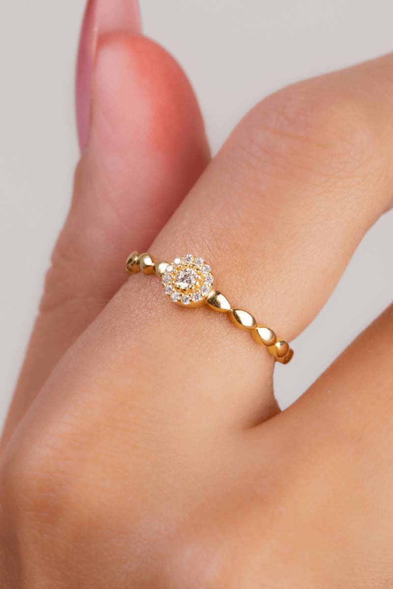 Zircon & Oval Gold Plated Ring