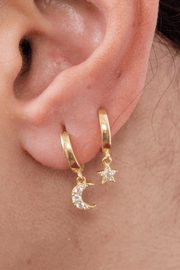 Zircon Crescent Star Hoop Gold Plated Earring