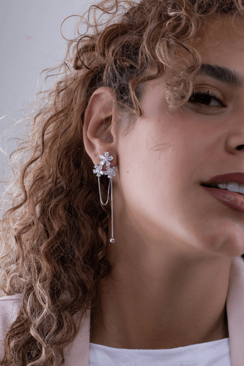 Zircon Three Flowers Earring