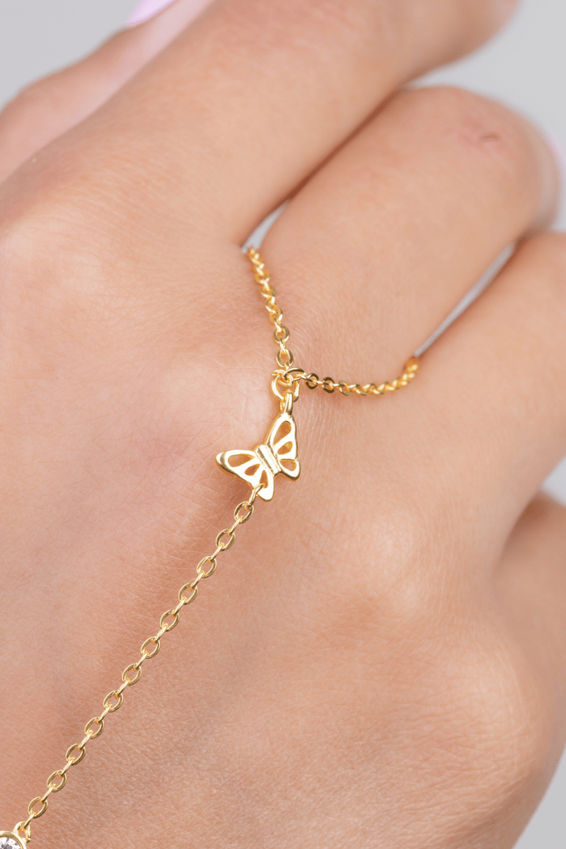 Zircon & Plain Butterfly Gold Plated Handchain