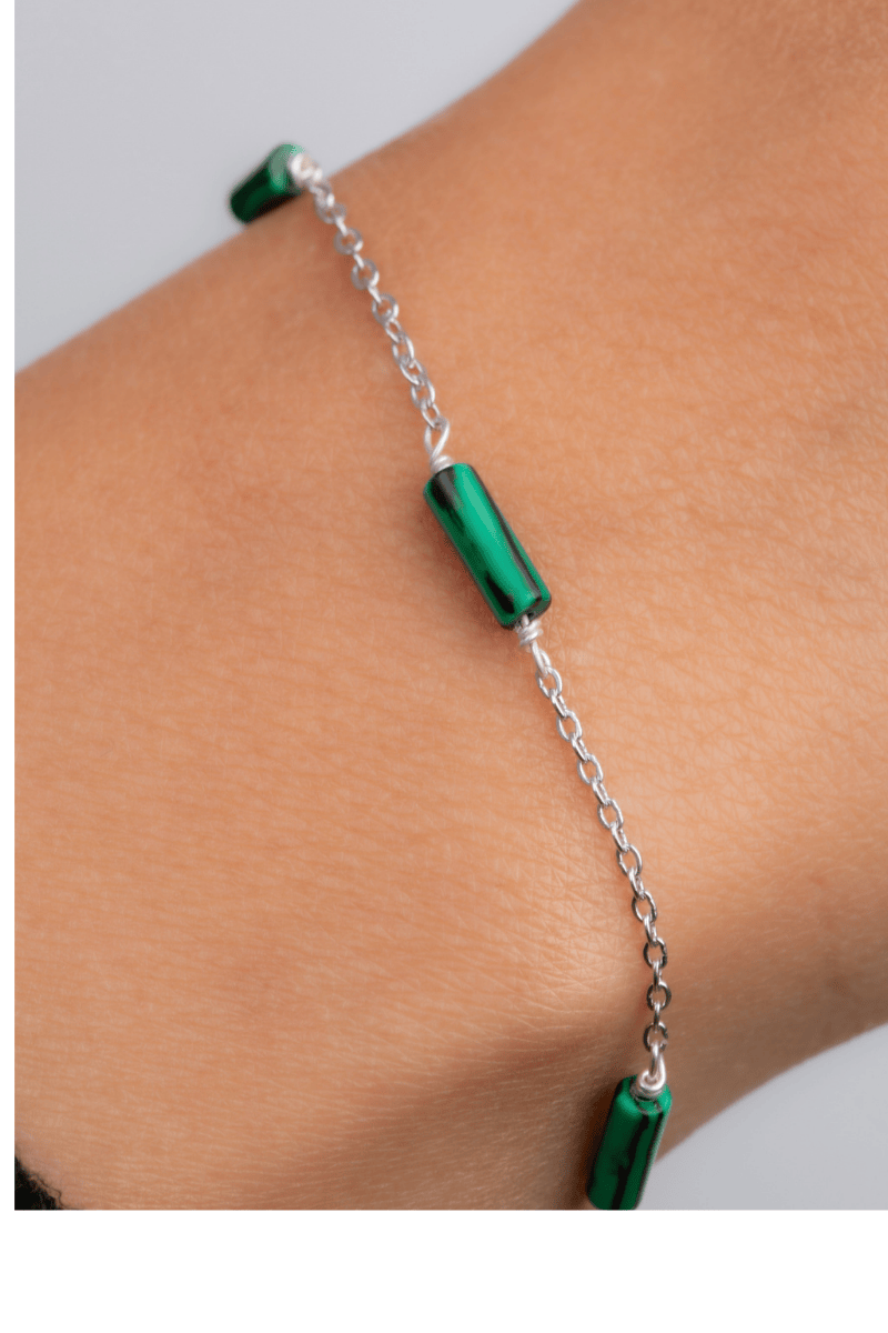 malachite stones &silver Bracelet
