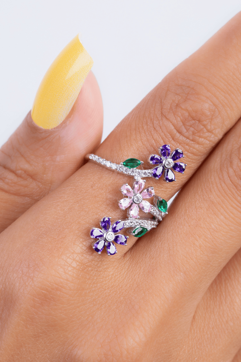 Zircon Purple & pink Flower Ring
