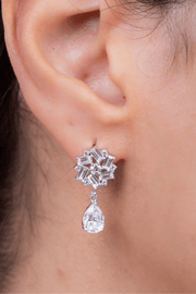 Zircon Flower & Oval Earring