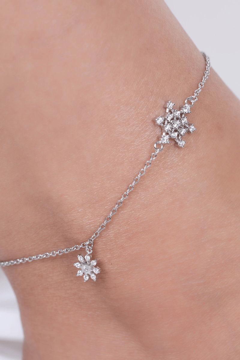 Zircon Snowflake & Flower Anklet