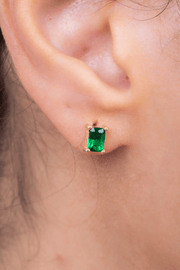 Zircon Green Square Gold Plated Earring
