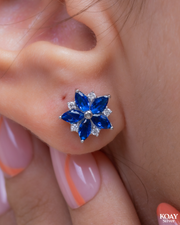 Blue Zircon Flower (01)  Earring