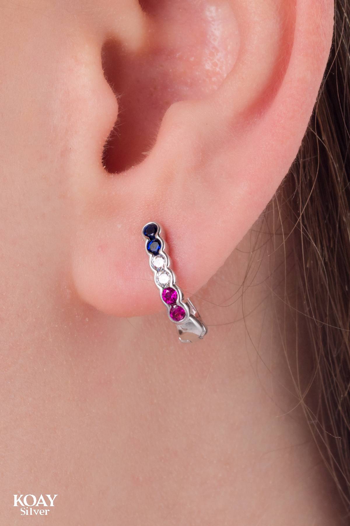 Zircon Hoop Pink & Blue Earring