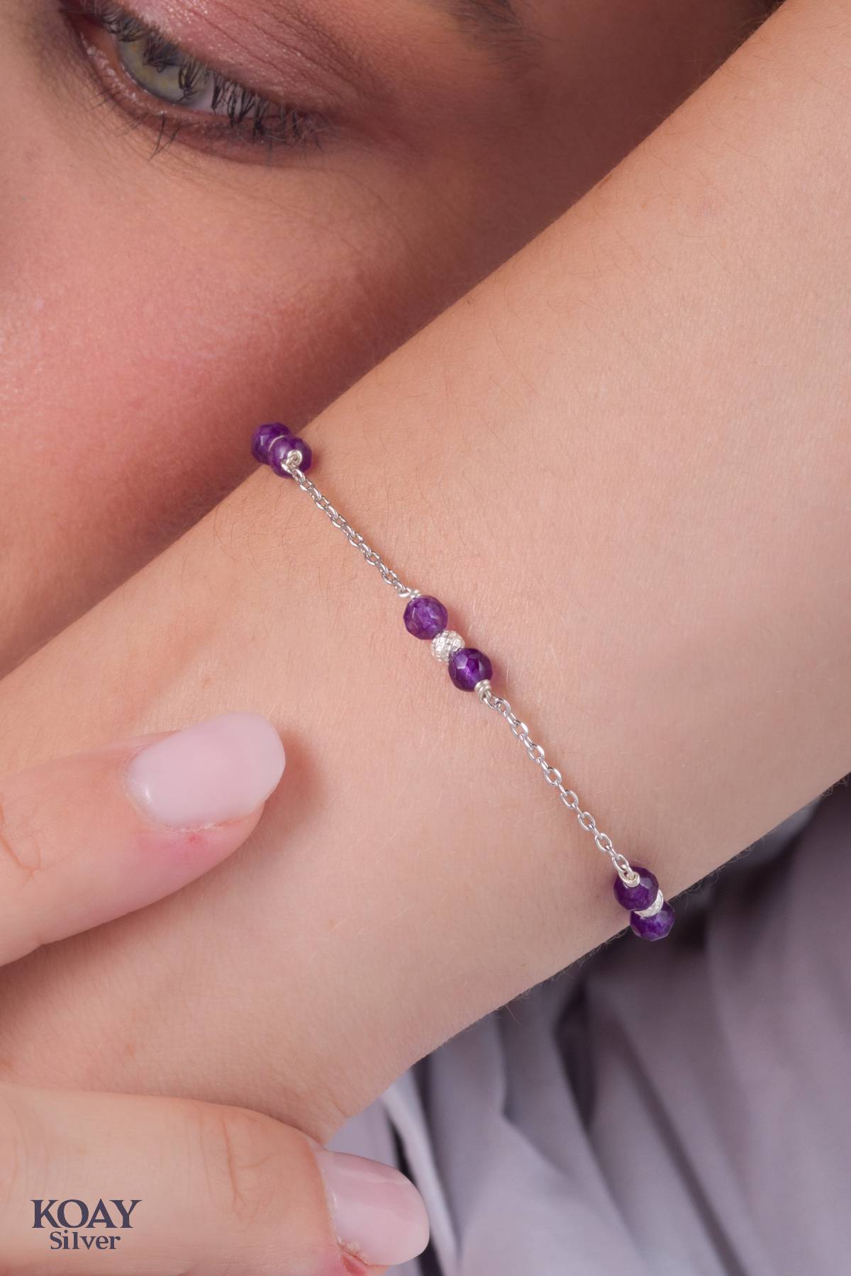 Balls and Purple stones bracelet