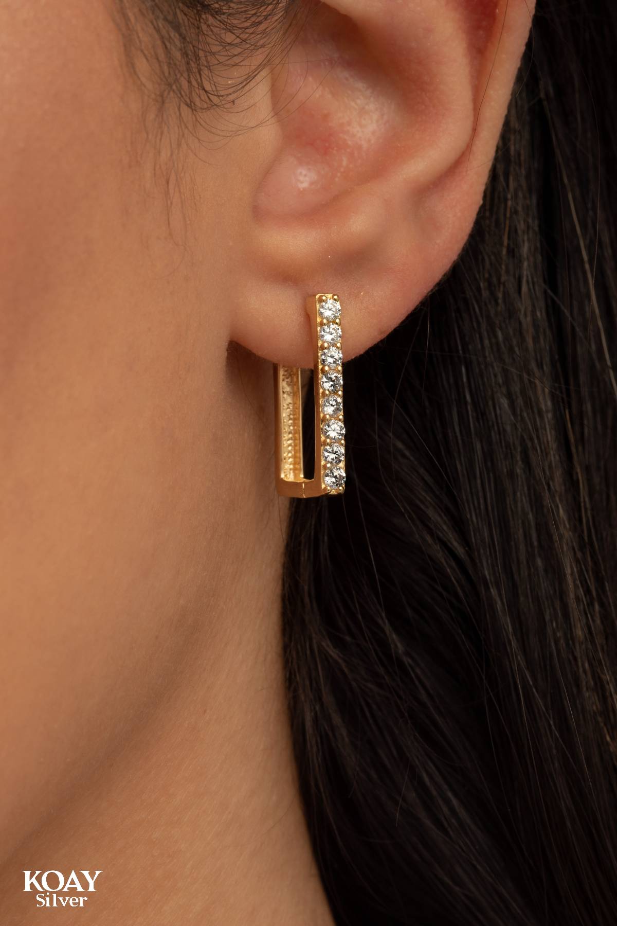 Plain Zircon Gold Plated Earring