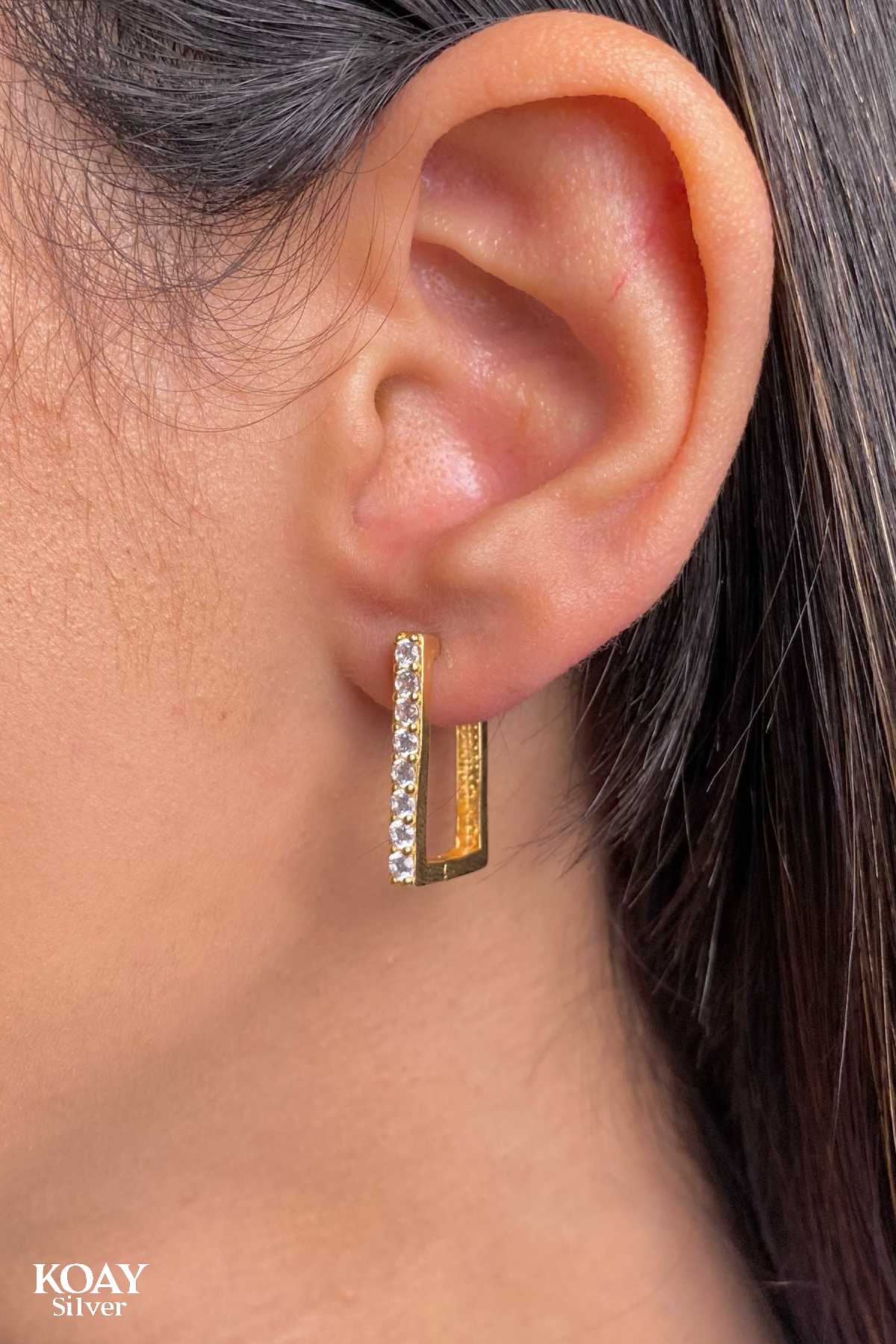 Plain Zircon Gold Plated Earring