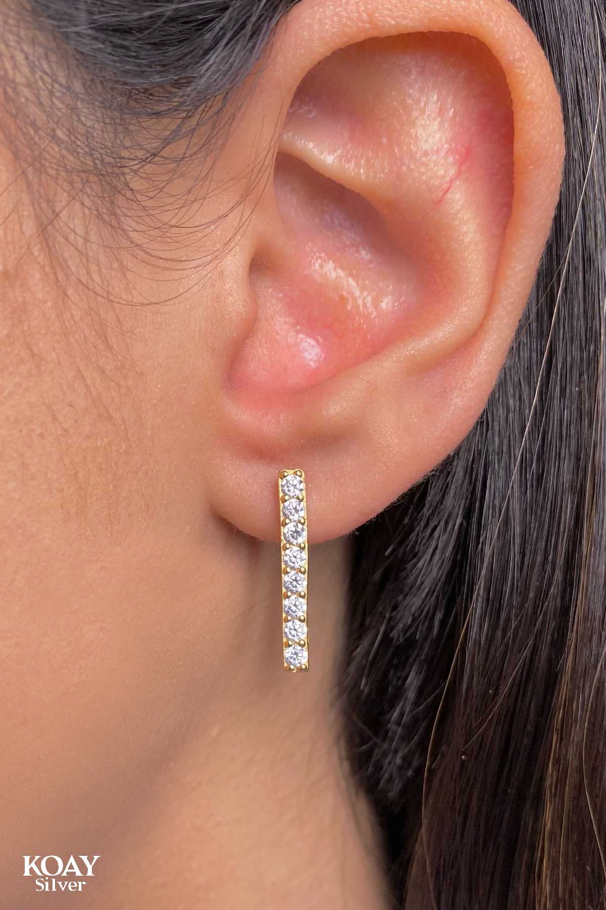 Plain Zircon Gold Plated Earring