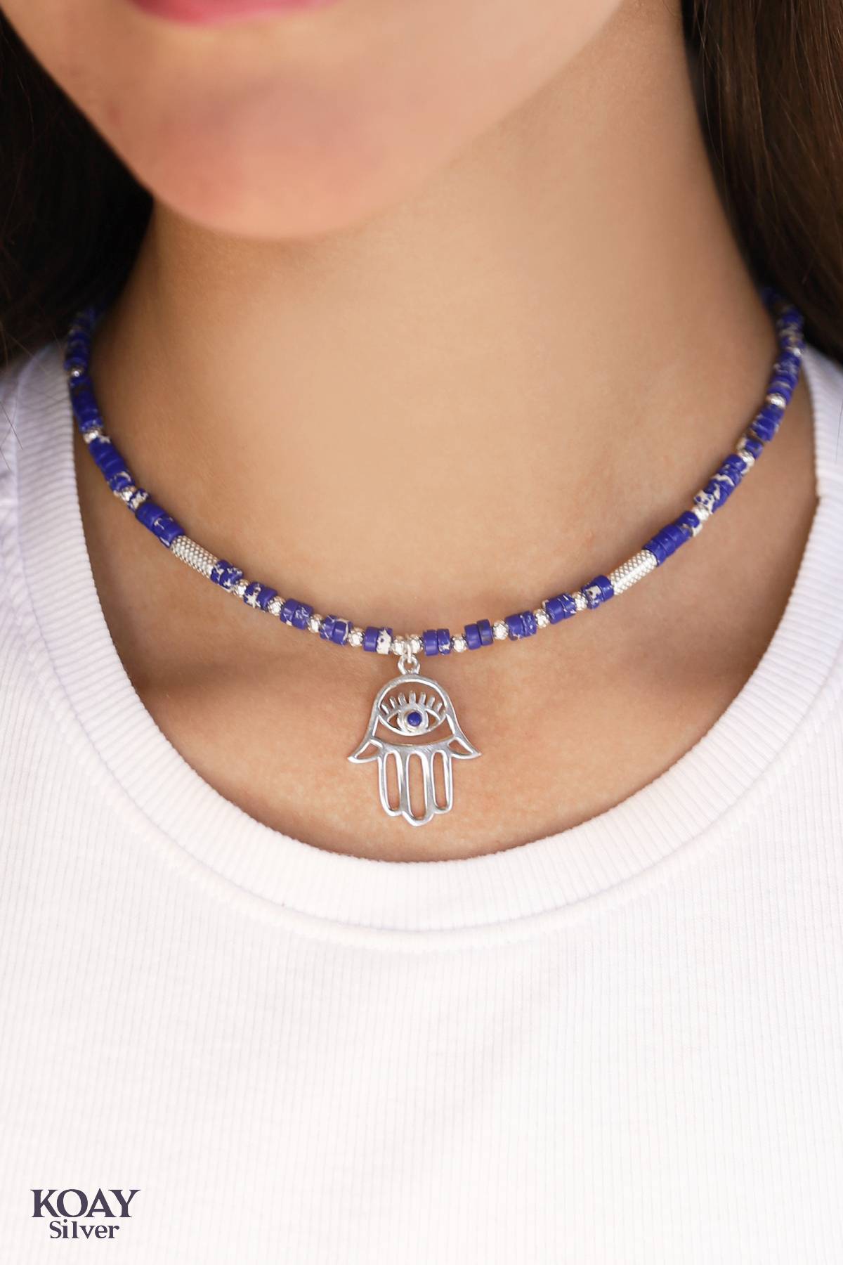 Jasper Blue Hand Necklace