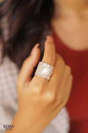 White Sa3ada Stone Ring